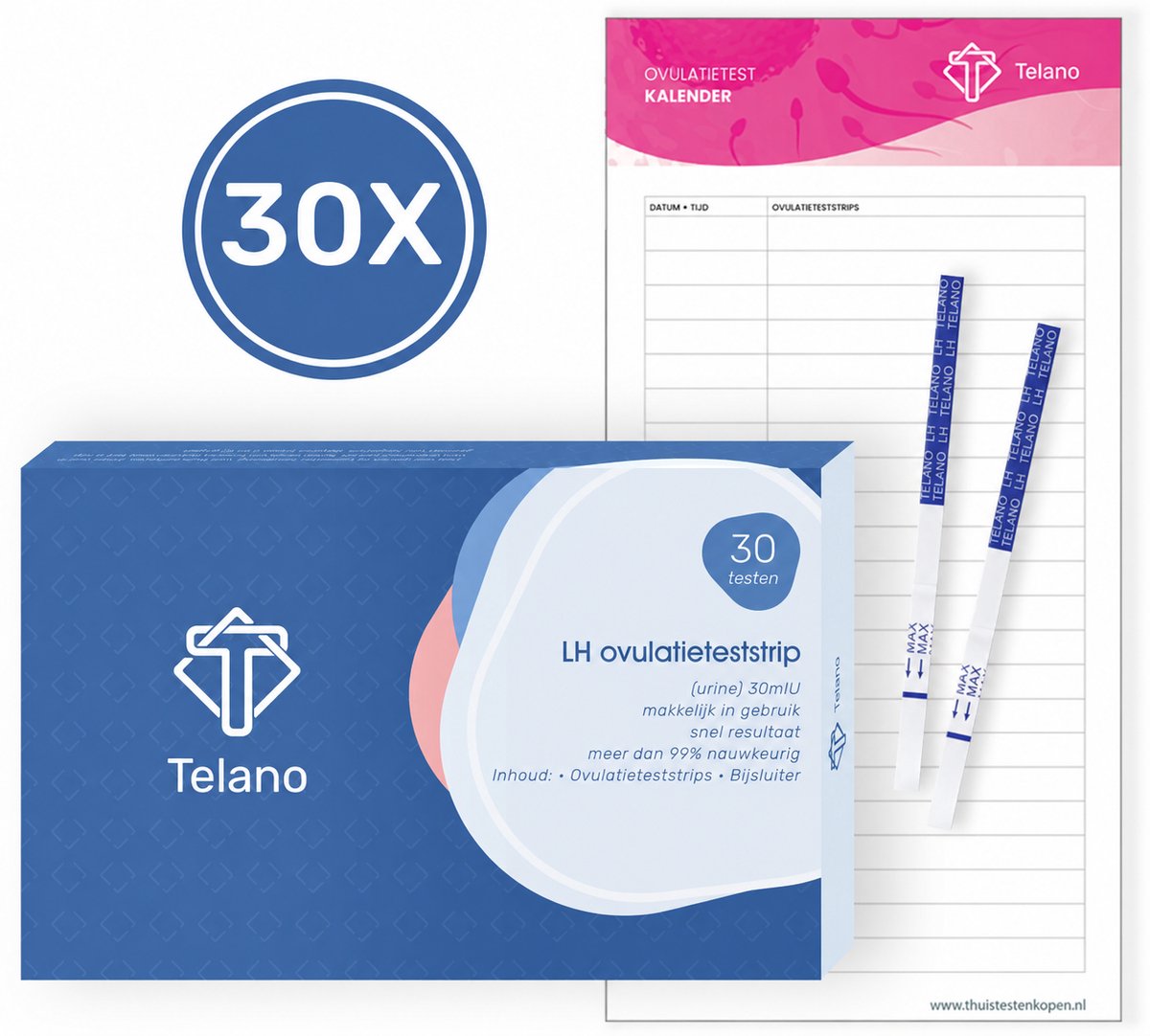 Telano Ovulatietest 30 stuks Dipstick Gevoelig - 1x Zwangerschapstest Strip - Ovulatiekalender