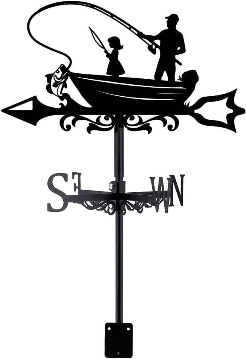 Windvaan Tuin - Windmeter Decoratie - Weer Bepalen - Met Vissersboot Motief - 35.8 cm Hoog - Zwart