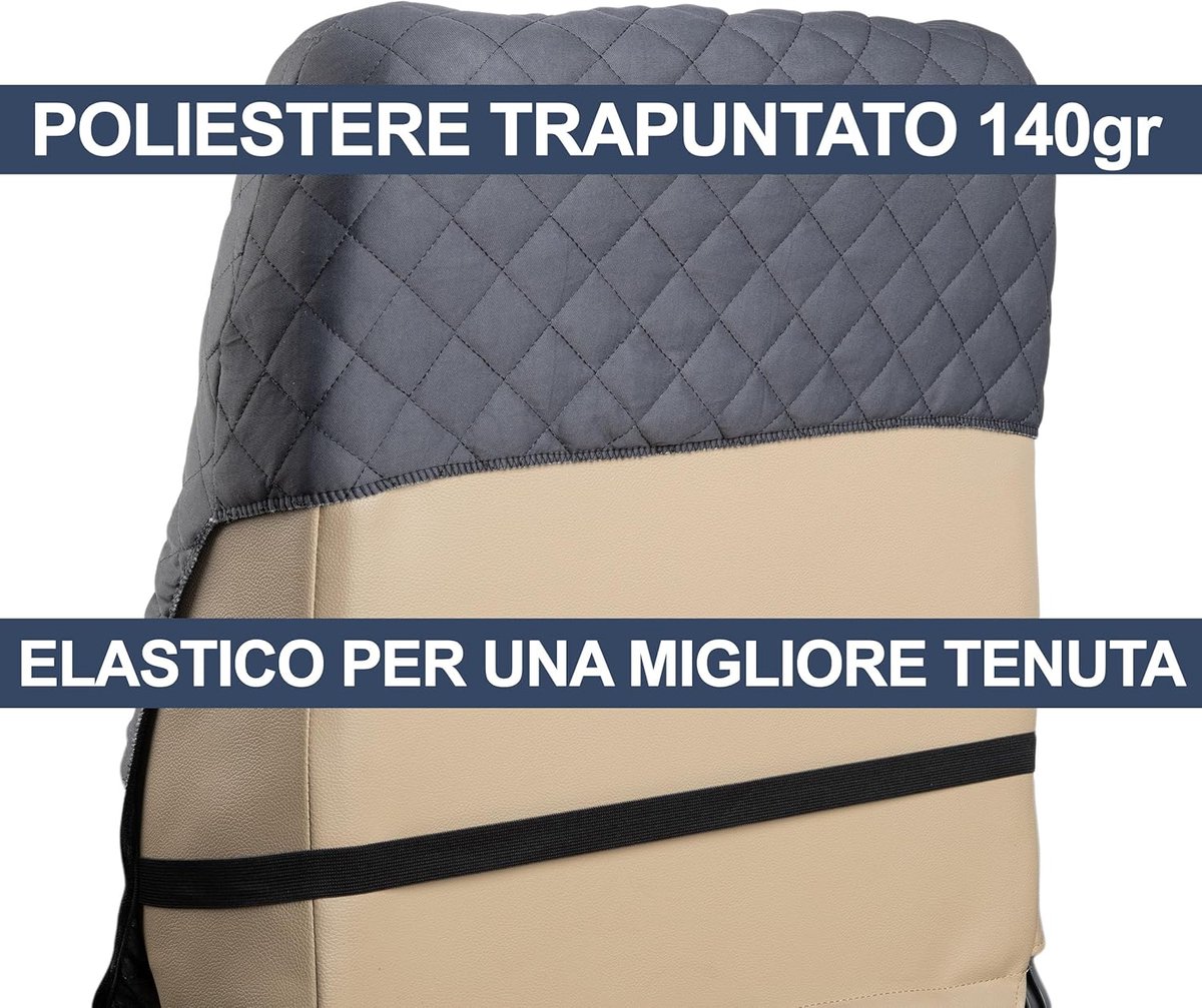 Universele autostoelhoezen - Stoelbekleding Auto - Autostoelen Beschermen - Gewatteerd Polyester - Voorstoelen Set - Grijs – foto 7