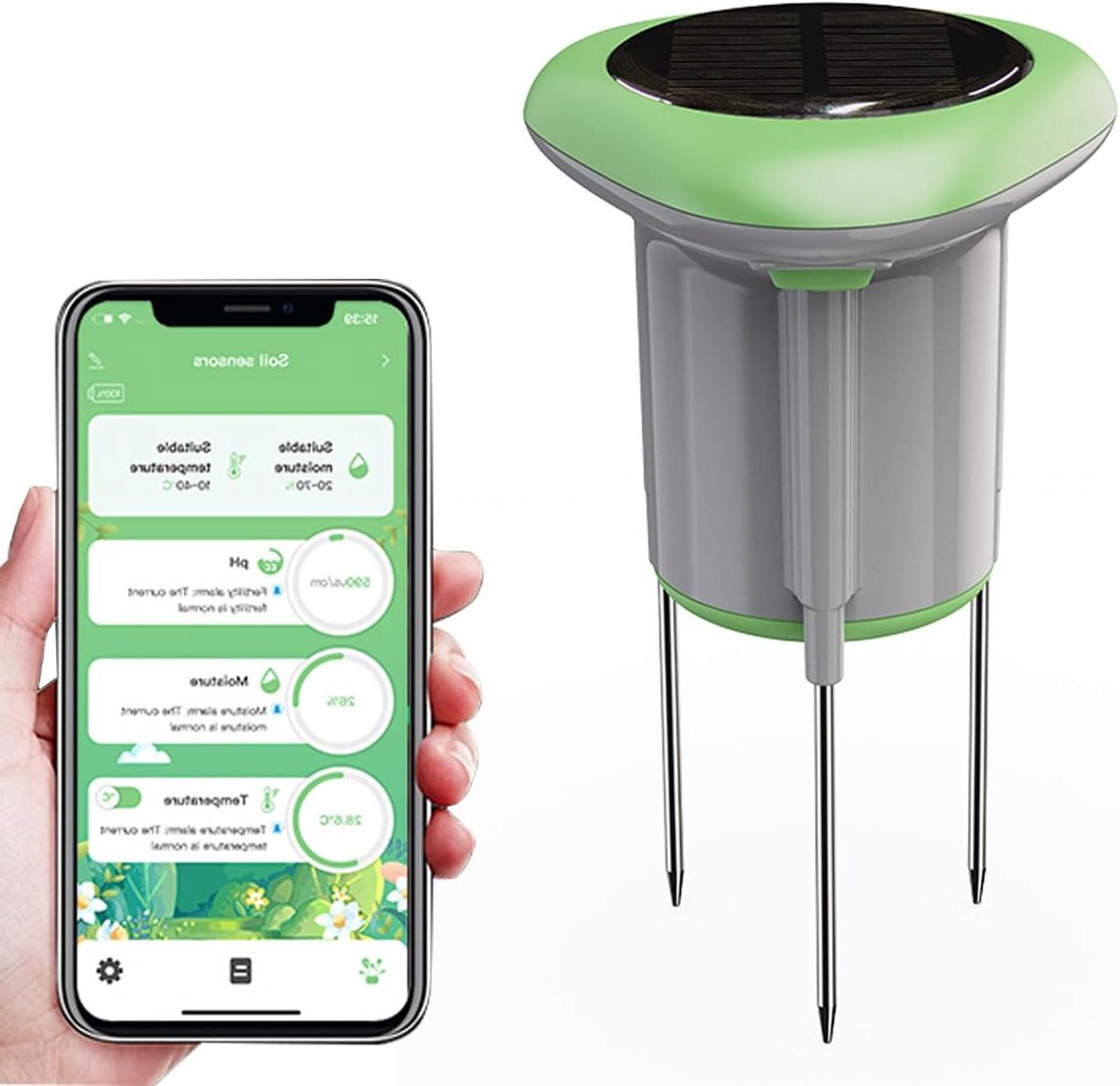 Bodemtemperatuur Vochtigheidssensor - Plantenbodemmeter Tuin - Planten Verzorgen - IP66 Waterdicht Robuust - 10 cm Diepte - Zwart