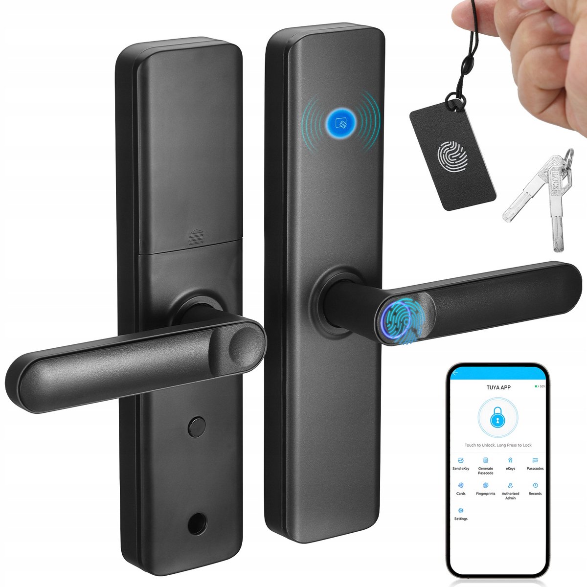 TUYA Slim Deurslot – Vingerafdruk, App, IC-kaart & Mechanische Sleutel – WiFi Gestuurd, Aluminiumlegering – Geschikt voor Deuren van 35-60 mm – Voor Thuis, Kantoor of Slaapkamer