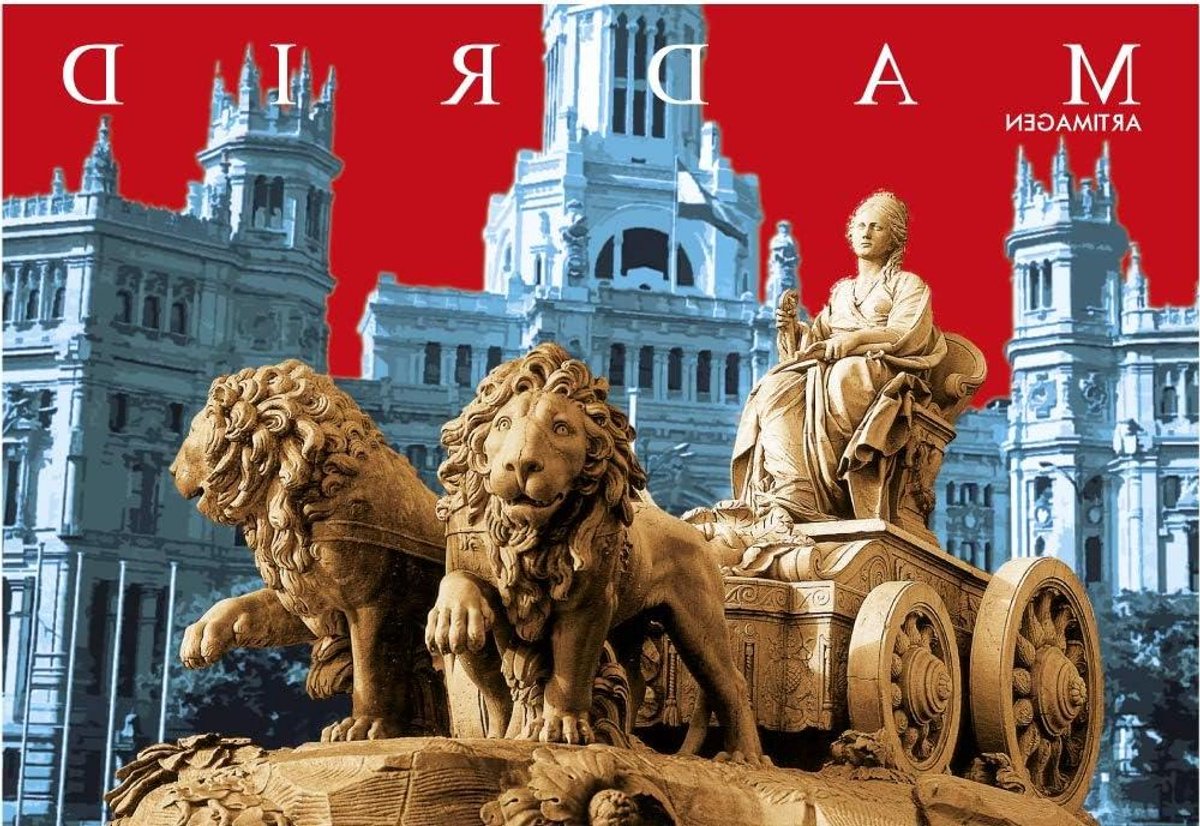 Postkaart Madrid - Ansichtkaart Cibeles - Versturen Wenskaart - Gefeliciteerd Vooraf Bedrukt - 16 x 11 cm - Rood