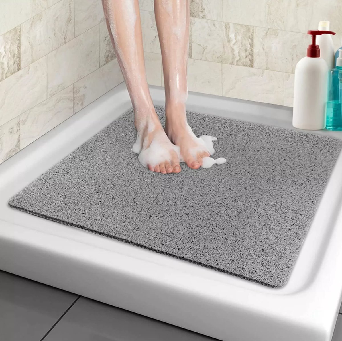 Antislip douchemat - zacht en comfortabel - 60x60cm - grote mesh onderkant - douchemat - badkamermat - badkameraccessoires - grijs