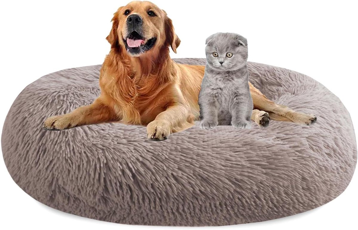 Ronde Hondenkussen Beige-Bruin (Ø70 cm) - Wasbaar Zacht Donut Mand voor Hond & Kat