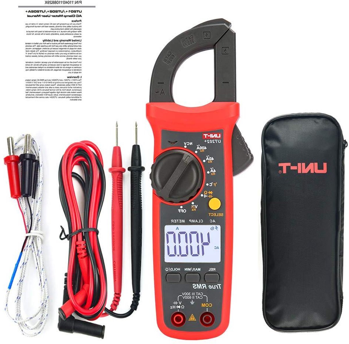 Stroomtang Multimeter - Spanningstester Ampèremeter - Elektrische metingen uitvoeren - True RMS meting - 600 V - Rood en grijs