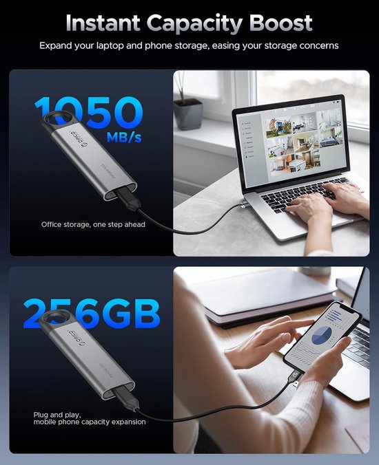 Externe SSD - Draagbare Harde Schijf - Bestanden Opslaan - Snelle Overdrachtssnelheden - 256 GB - Grijs — afbeelding 5