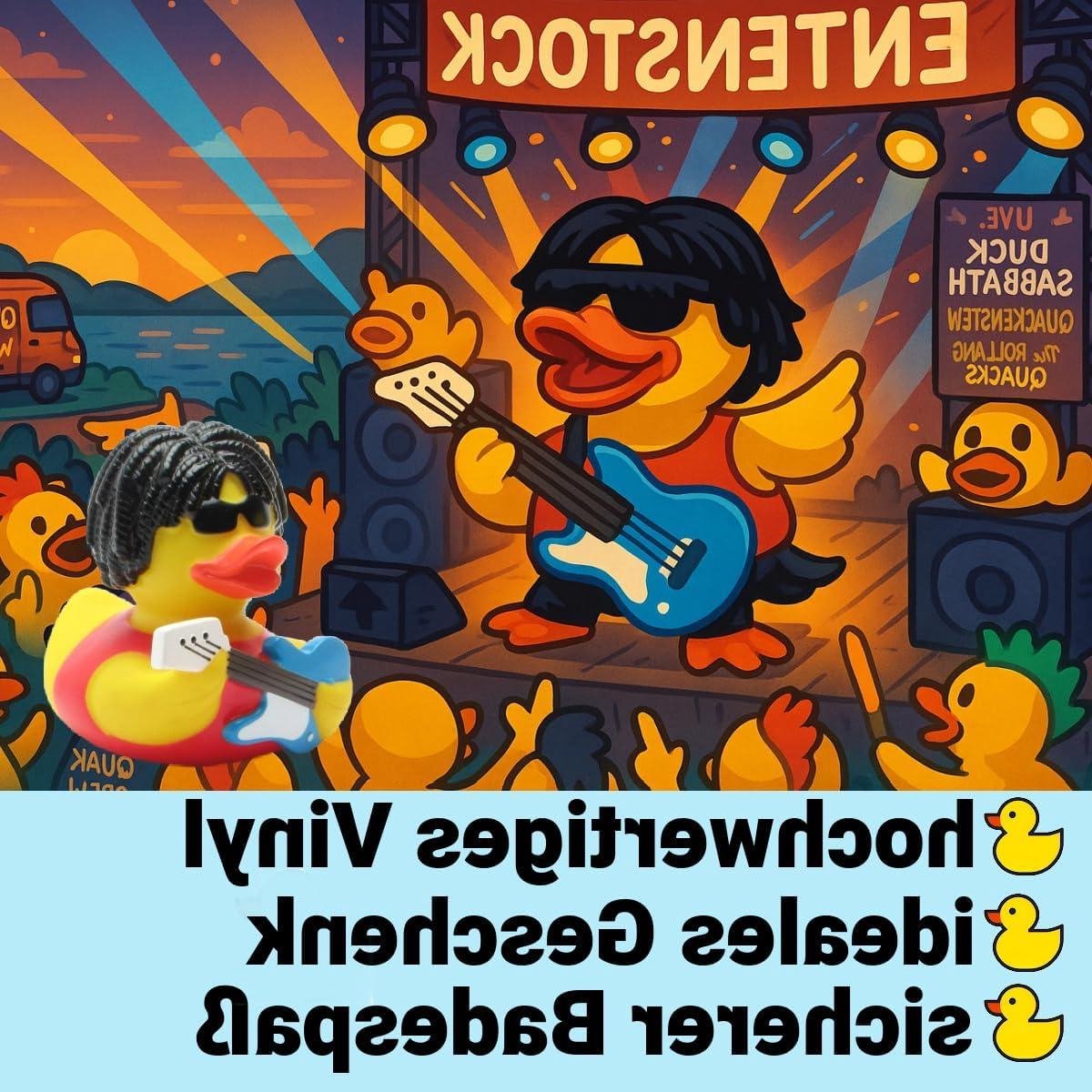 Badeend Rocker - Piepeend Muziekfan - Badkamer Decoratie - Rocky Uiterlijk Gitaar - 75 cm - Multicolor