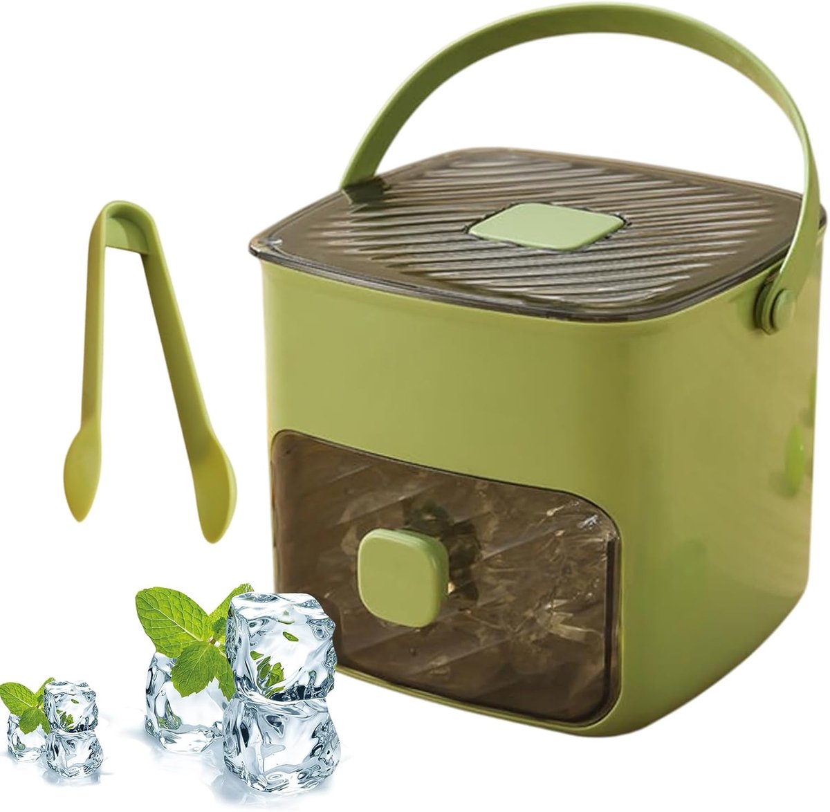 Ijsblokjesvorm - IJsblokjesmachine met Perstype - voor 48 Blokjes -met Reservoir en Drukknop - met Deksel en Tang - Drukijsblokjesmachine - Rooster Herbruikbaar IJsrooster - Voor Koffiecocktails en Sap - Groen - Siliconen Ijsvorm - Ijscontainer