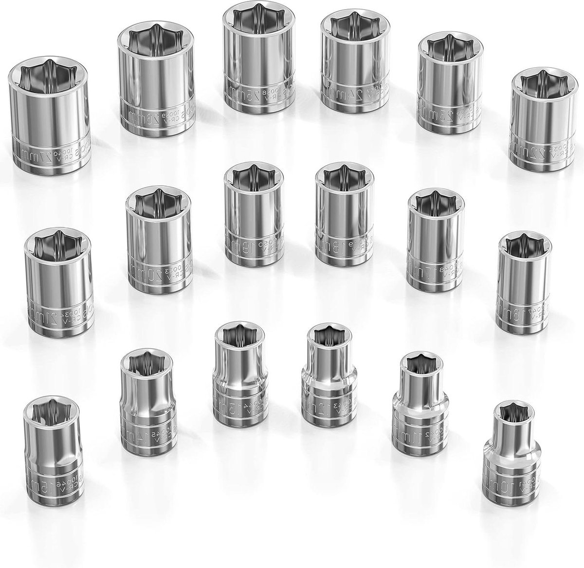 Doppenset Metrisch - Handgereedschap Set - Auto Onderhoud - 6-Punts Ontwerp - 18 Delig - Chroom