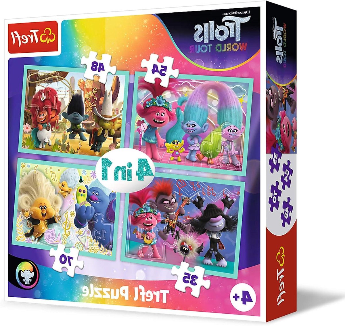 4 Kleurrijke Puzzels Trolls World Tour (35-70 Stukjes) voor Kinderen Vanaf 4 Jaar