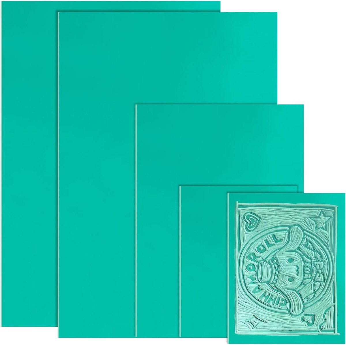 Linolsnijplaten Set - Rubberen Platen - Kunst Projecten - Eenvoudig Graveren - 5 Stuks - Groen