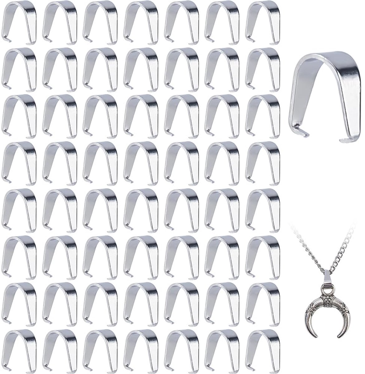 DICOSMETIC 100 stuks roestvrijstalen klemogen, halskettinghanger, sluiting, 6 x 6 x 3 mm, oogverbinders, clips voor doe-het-zelf armbanden, halskettingen, sieraden maken
