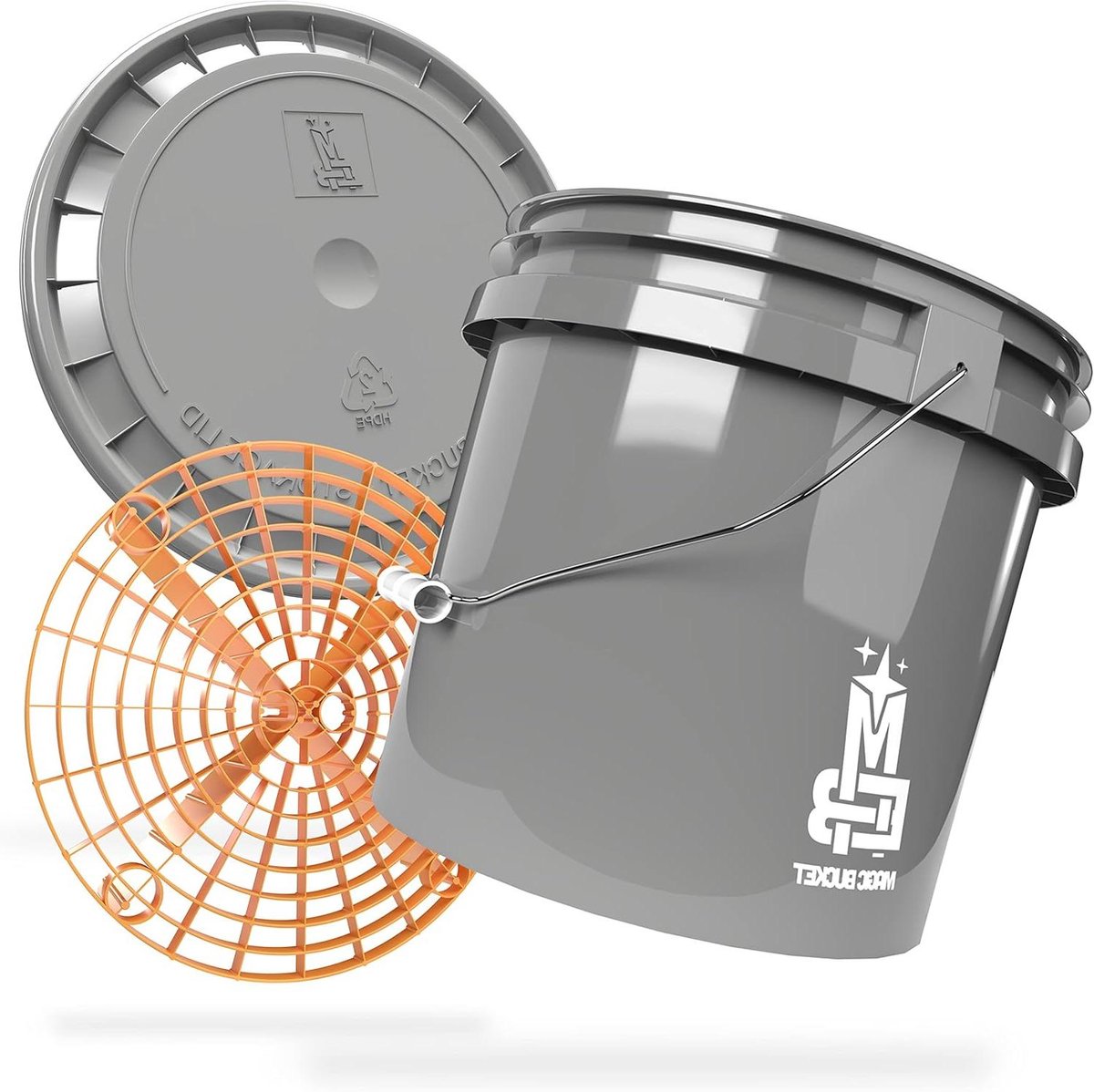 Wasemmer Set - Autowas Emmer - Auto Reinigen - Met Grit Guard Inzetstuk - 13 Liter - Grijs Oranje