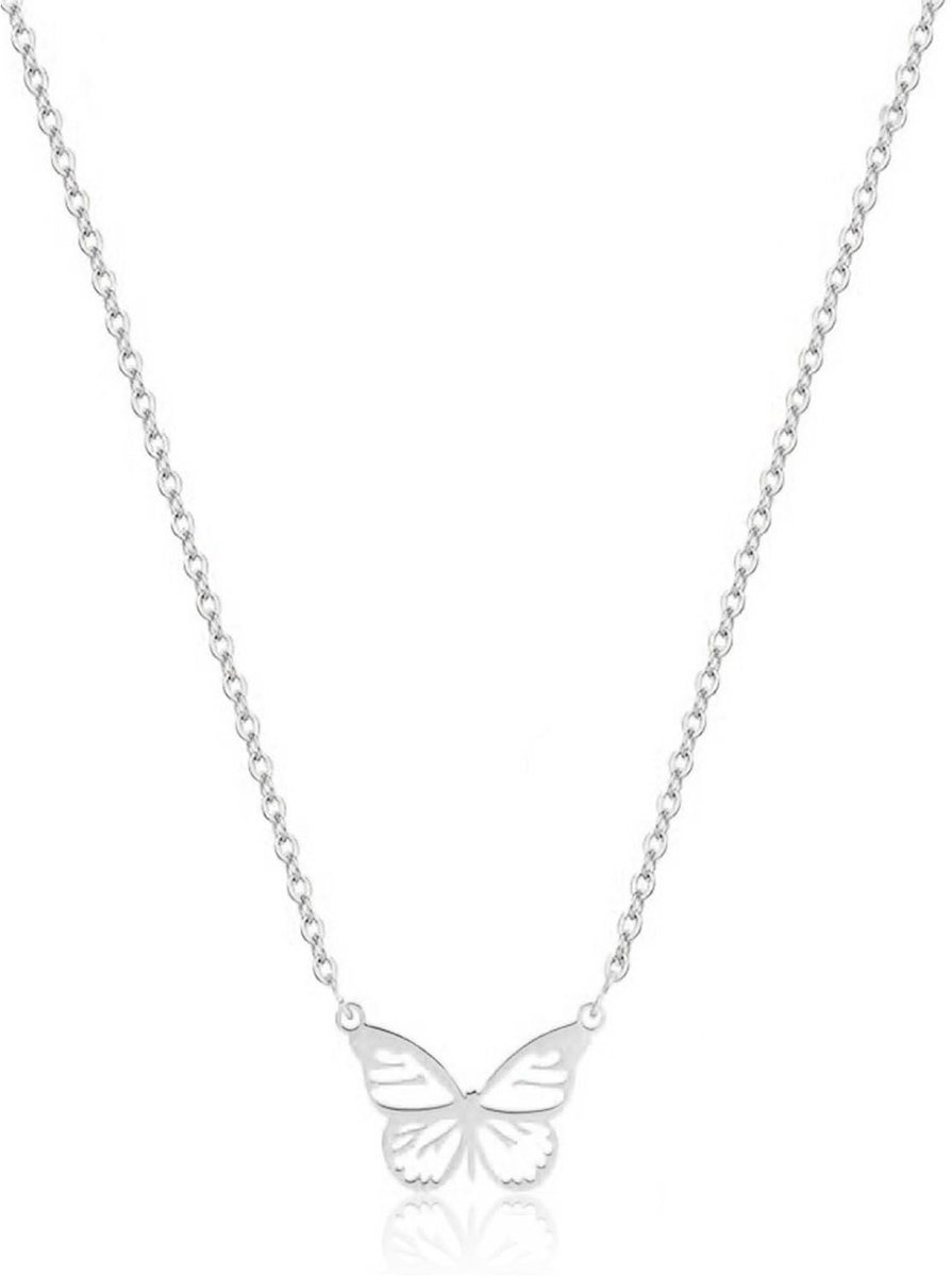 Ketting voor dames, roestvrij staal, vlinderhanger, ketting, cadeau voor Valentijnsdag, verjaardag voor vrouwen en meisjes, met geschenkdoos