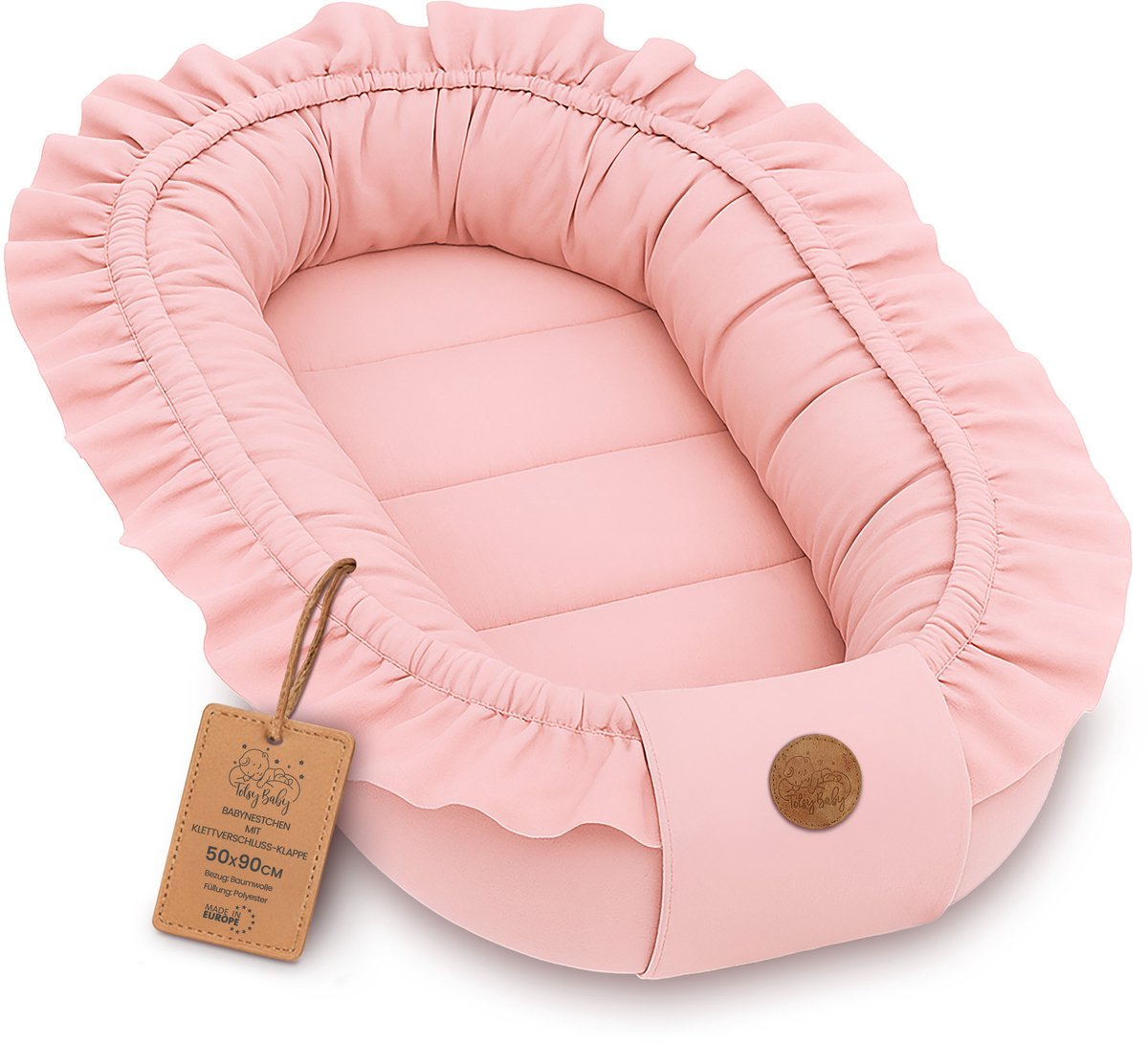 Zacht Nestje Pasgeborene – Knuffelnestje draagbaar comfortabel en behaaglijk voor Ledikant Kinderbed Wieg Babykamer en Onderweg – knus voor Jongen & Meisje 90x50 cm Dirty Pink