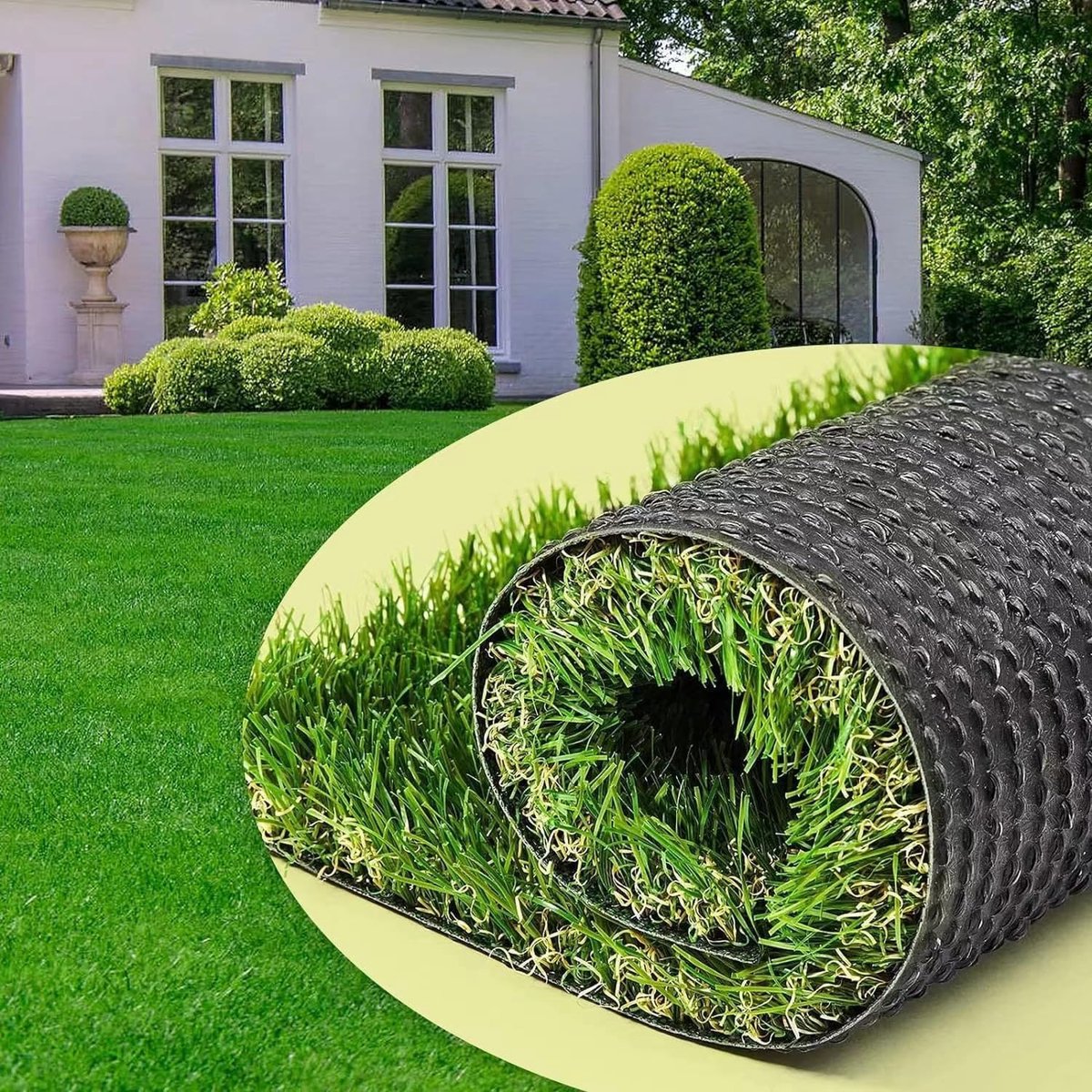 Kunstgras 10 x 2 m, hoogte 30 mm, natuurgroen, gras van polyethyleen, drainabodem van PP, hoge dichtheid draden/m², robuust en veilig voor huisdieren, voor tuin, terras, zwembaden