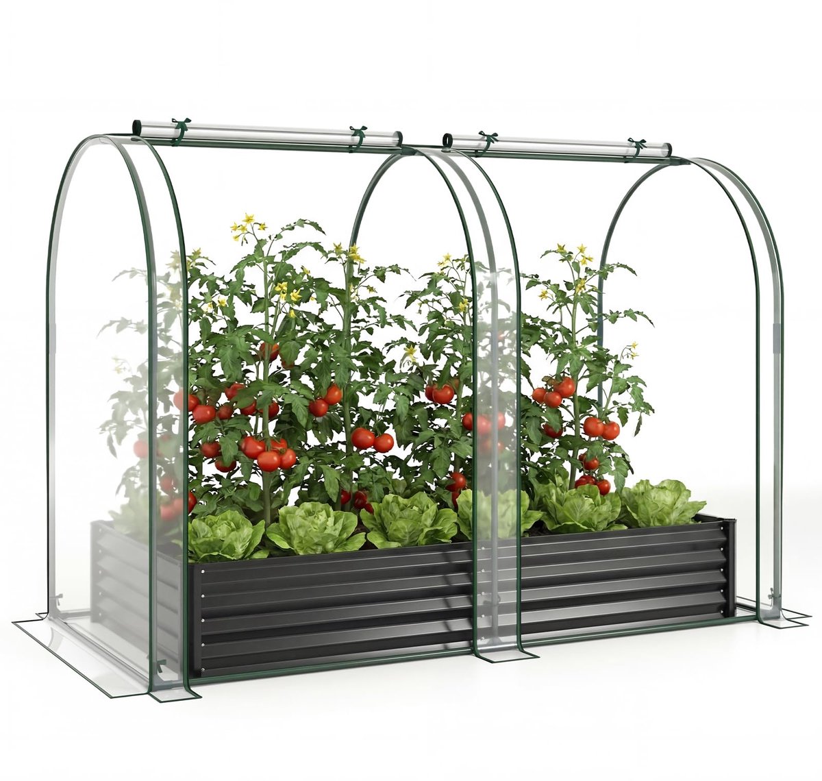 Broeikas met verhoogd bed, 180 x 100 x 145 cm, verhoogde broeikas met pvc-afdekking en 2 ramen, foliekas voor kruiden, bloemen en groenten, bloembak voor tuin (zwart)