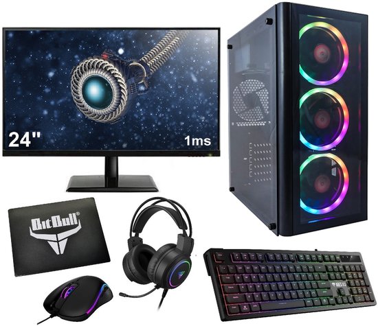 AMD Ryzen 5 Budget Game PC 8GB RAM 1TB SSD RX Vega 11 24″ Gaming Monitor Toetsenbord Muis Win11 Pro