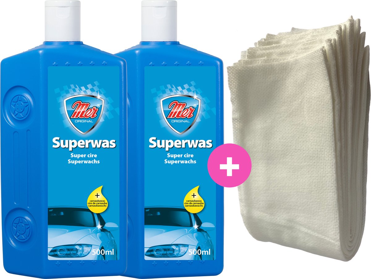 Mer Original Superwas - professionele was voor auto - 2x 500 ml - poetsdoeken
