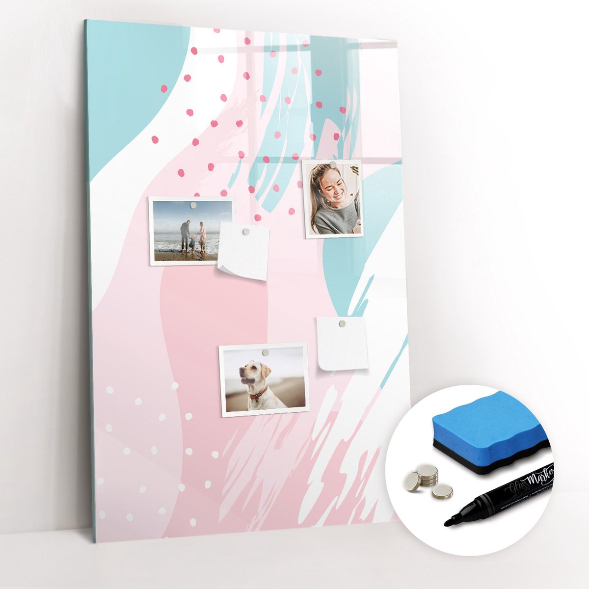 Tulup Whitebord - Abstract patroon - 60 x 90 cm - Roze Magnetisch Bord - Gratis 5 Sterke Magneten + Whiteboard Marker & Wisser - Minimalistisch Prikbord - Magnetisch Bord - Notitiebord Werkplek