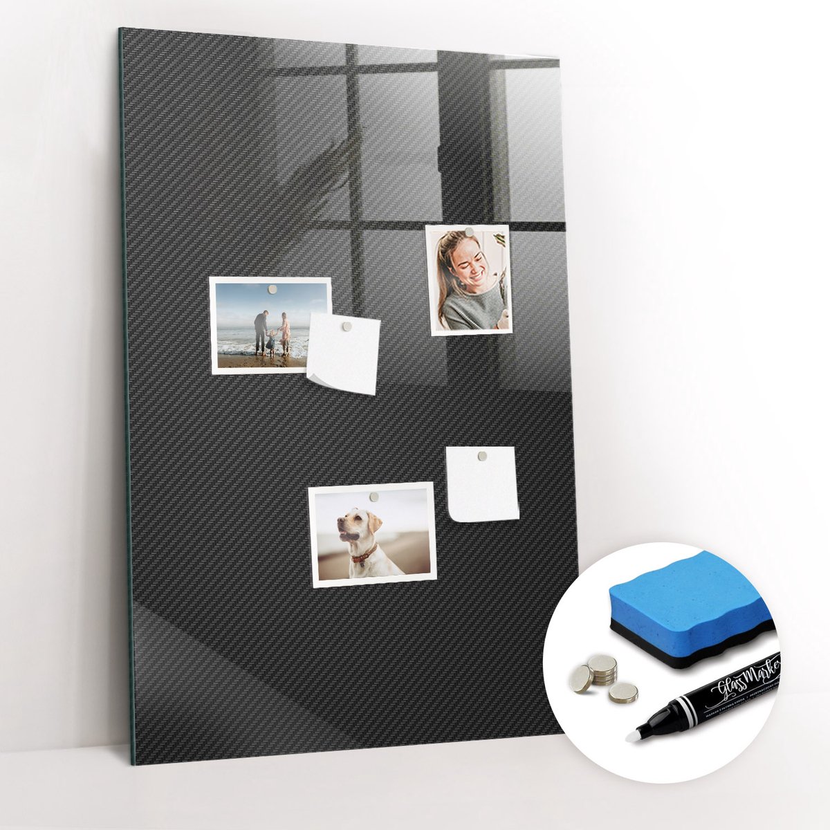 Tulup Whitebord - Donker patroon - 60 x 90 cm - Zwart Magnetisch Wandbord - Gratis 5 Sterke Magneten + Whiteboard Marker & Wisser - Minimalistisch Prikbord - Magnetisch Memobord - Organiseer Je Bureau