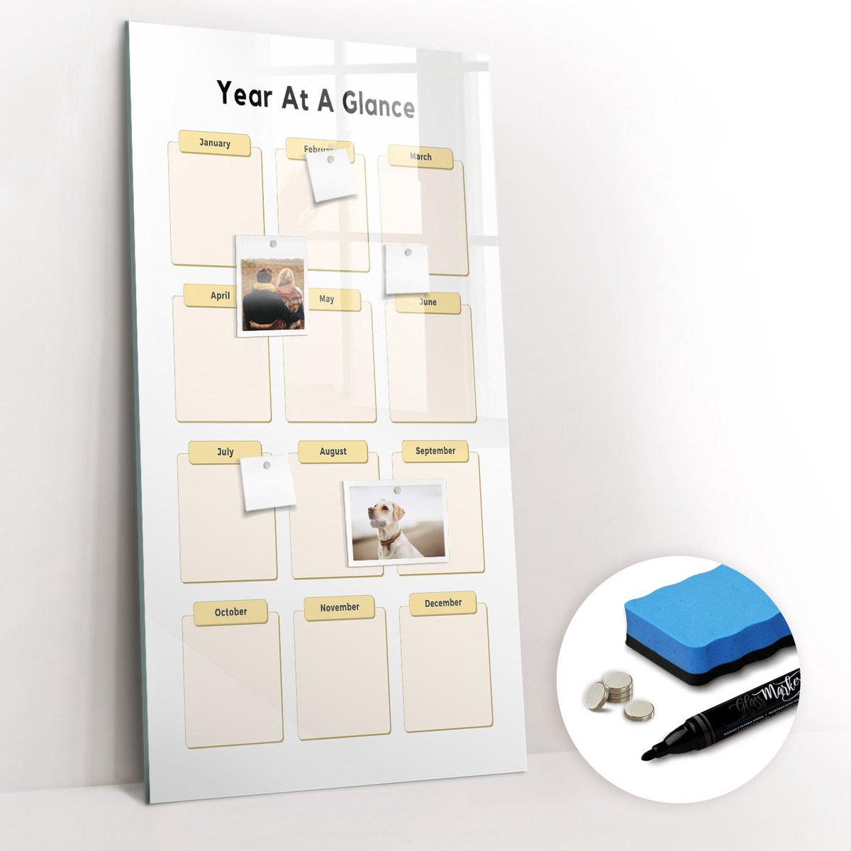 Tulup Whitebord - Jaarplanner - 60 x 120 cm - Geel Magnetisch Bord Kind - Gratis 5 Sterke Magneten + Whiteboard Marker & Wisser - Wanddecoratie Kantoor - Magnetisch Wandbord - Ideeënbord Thuiswerkplek