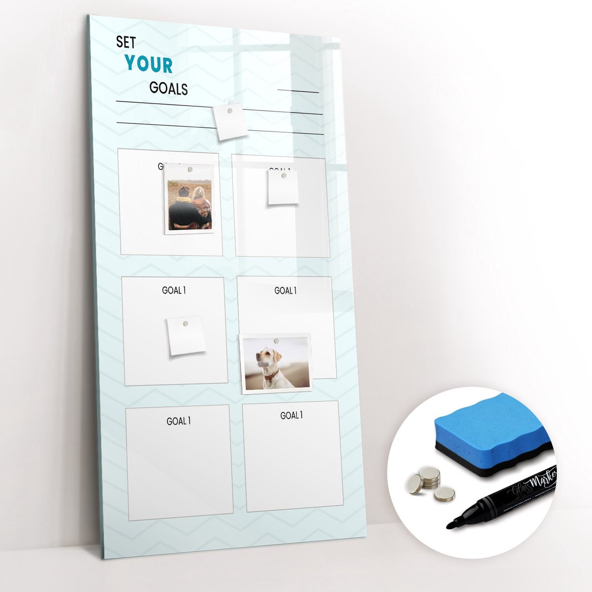 Tulup Whitebord - Doelplanner - 60 x 120 cm - Blauw Magneetbord Keuken - Gratis 5 Sterke Magneten + Whiteboard Marker & Wisser - Design Memobord - Magnetisch Wandbord - Inspiratiebord Kantoor