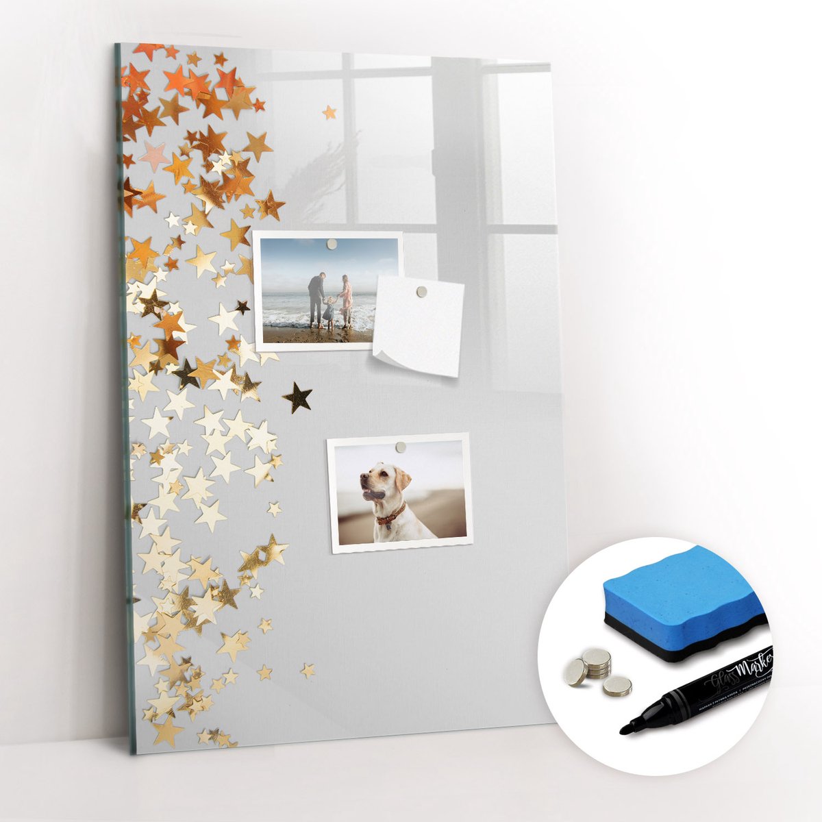 Tulup Whitebord - Sterren - 40 x 60 cm - Geel Magnet Board - Gratis 5 Sterke Magneten + Whiteboard Marker & Wisser - Organizer Muur - Memobord Magnetisch - Organiseer Je Bureau