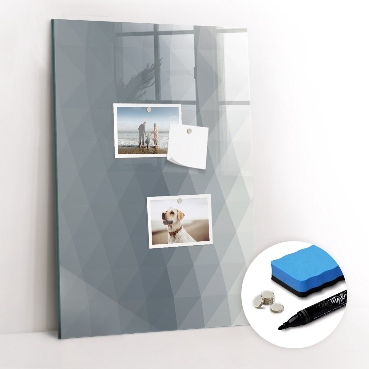 Tulup Whitebord - Abstracte grijze golven - 40 x 60 cm - Grijs Magnetic Board - Gratis 5 Sterke Magneten + Whiteboard Marker & Wisser - Design Memobord - Magneetbord Design - Inspiratiebord Kantoor