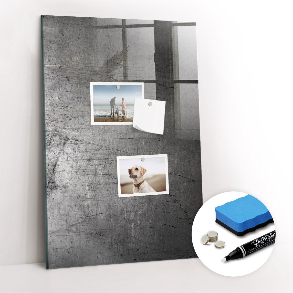 Tulup Whitebord - Bekrast metaal - 40 x 60 cm - Grijs Magnetisch Memobord - Gratis 5 Sterke Magneten + Whiteboard Marker & Wisser - Interieur Accessoires Kantoor - Magneetbord Design - Planning Muur