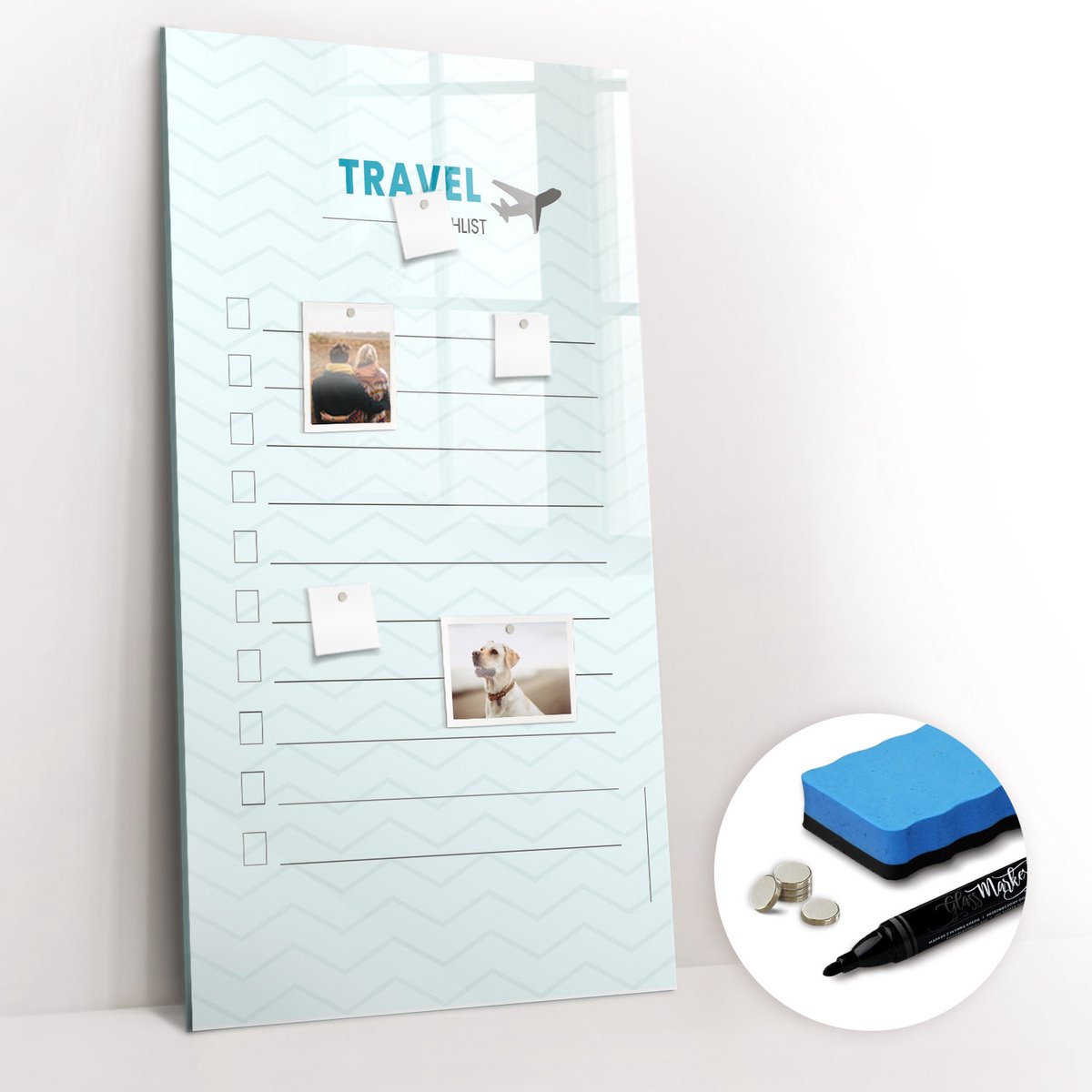 Tulup Whitebord - Reisplanner - 60 x 120 cm - Blauw Magneetbord Design - Gratis 5 Sterke Magneten + Whiteboard Marker & Wisser - Decoratief Magnetisch Bord - Memo Magneetbord - Ideeënbord Thuiswerkplek