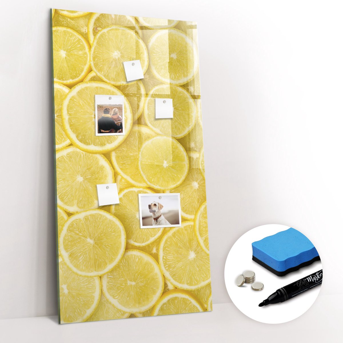 Tulup Whitebord - Citroenschijfjes - 60 x 120 cm - Geel Magnet Board - Gratis 5 Sterke Magneten + Whiteboard Marker & Wisser - Wanddecoratie Kantoor - Memobord Keuken - Ideeënbord Thuiswerkplek