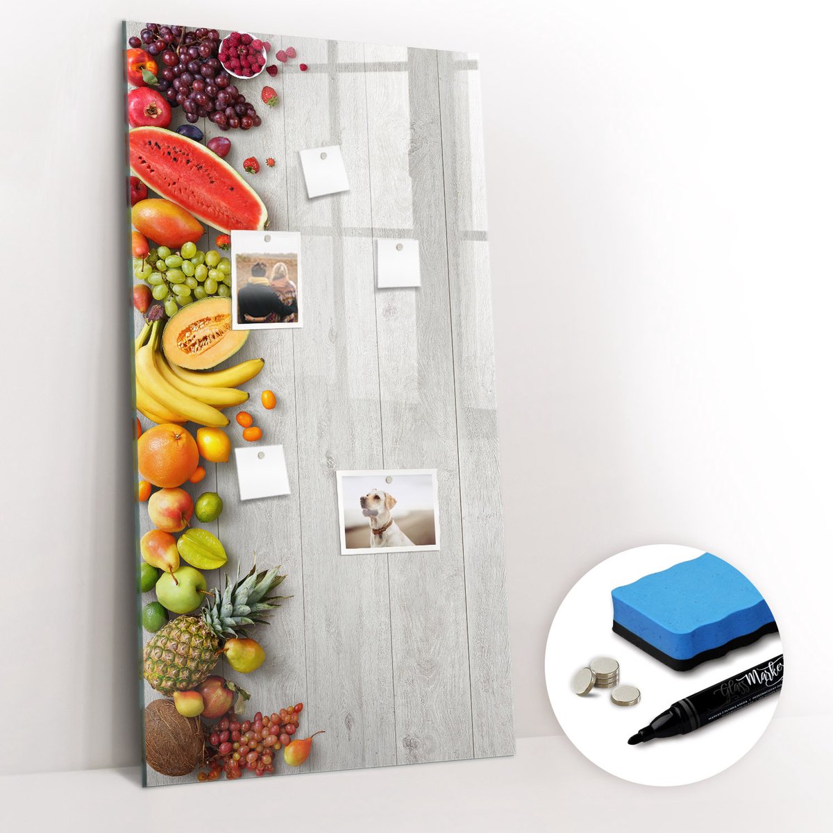 Tulup Whitebord - Groenten in een houttuin - 60 x 120 cm - Veelkleurig Magnet Board - Gratis 5 Sterke Magneten + Whiteboard Marker & Wisser - Stylish Memo Board - Memobord Keuken - Notitiebord Werkplek