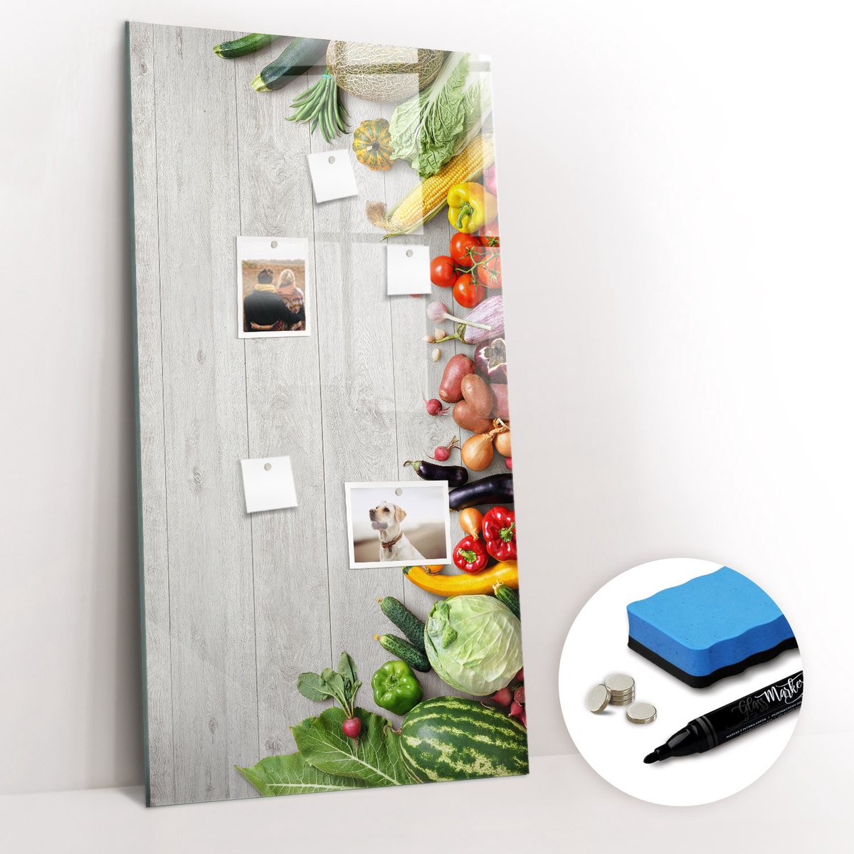 Tulup Whitebord - Groenten op een houten keukenplank - 60 x 120 cm - Veelkleurig Magnetisch Bord - Gratis 5 Sterke Magneten + Whiteboard Marker & Wisser - Industrieel Wandbord - Memo Bord - Inspiratiebord Kantoor
