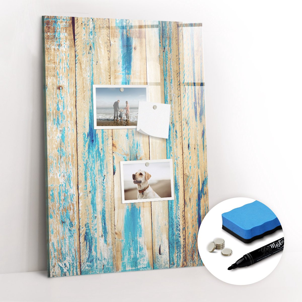 Tulup Whitebord - Verouderd hout - 40 x 60 cm - Blauw Memobord Keuken - Gratis 5 Sterke Magneten + Whiteboard Marker & Wisser - Moderne Wanddecoratie - Memobord Keuken - Planning Muur