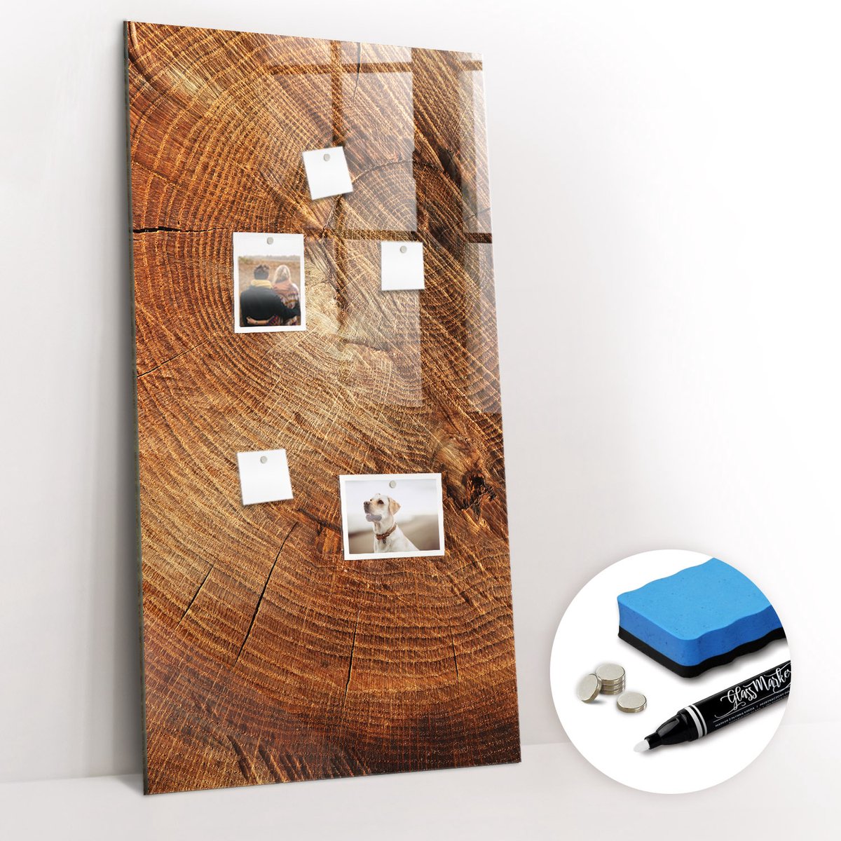 Tulup Whitebord - Dwarsdoorsnede van de stam - 60 x 120 cm - Bruin Magneetbord Keuken - Gratis 5 Sterke Magneten + Whiteboard Marker & Wisser - Wanddecoratie Kantoor - Memobord Keuken - Ideeënbord Thuiswerkplek