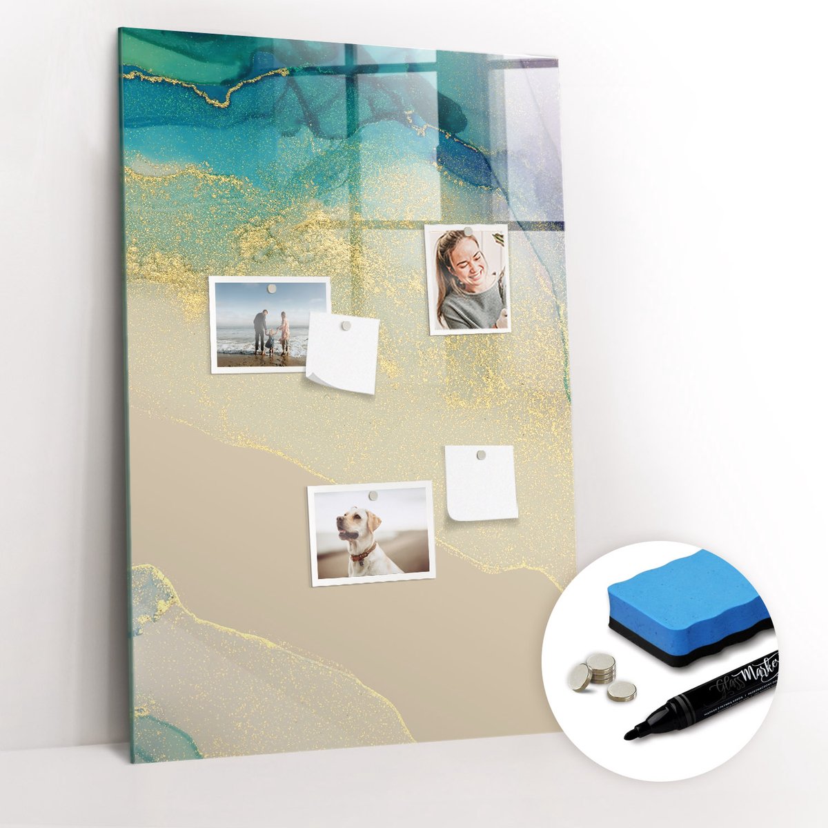 Tulup Whitebord - Lichtgekleurd marmer - 60 x 90 cm - Paars Magneetbord Keuken - Gratis 5 Sterke Magneten + Whiteboard Marker & Wisser - Wanddecoratie Kantoor - Magneetbord Foto - Ideeënbord Thuiswerkplek