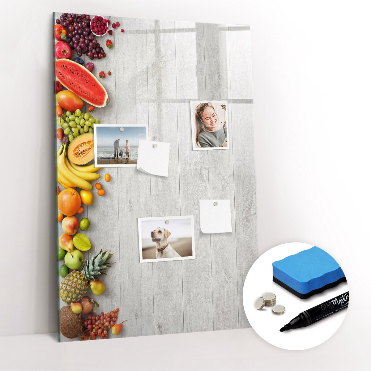 Tulup Whitebord - Groenten in een houttuin - 60 x 90 cm - Veelkleurig Magnetisch Bord Kind - Gratis 5 Sterke Magneten + Whiteboard Marker & Wisser - Decoratief Magnetisch Bord - Memobord Keuken - Inspiratiebord Kantoor