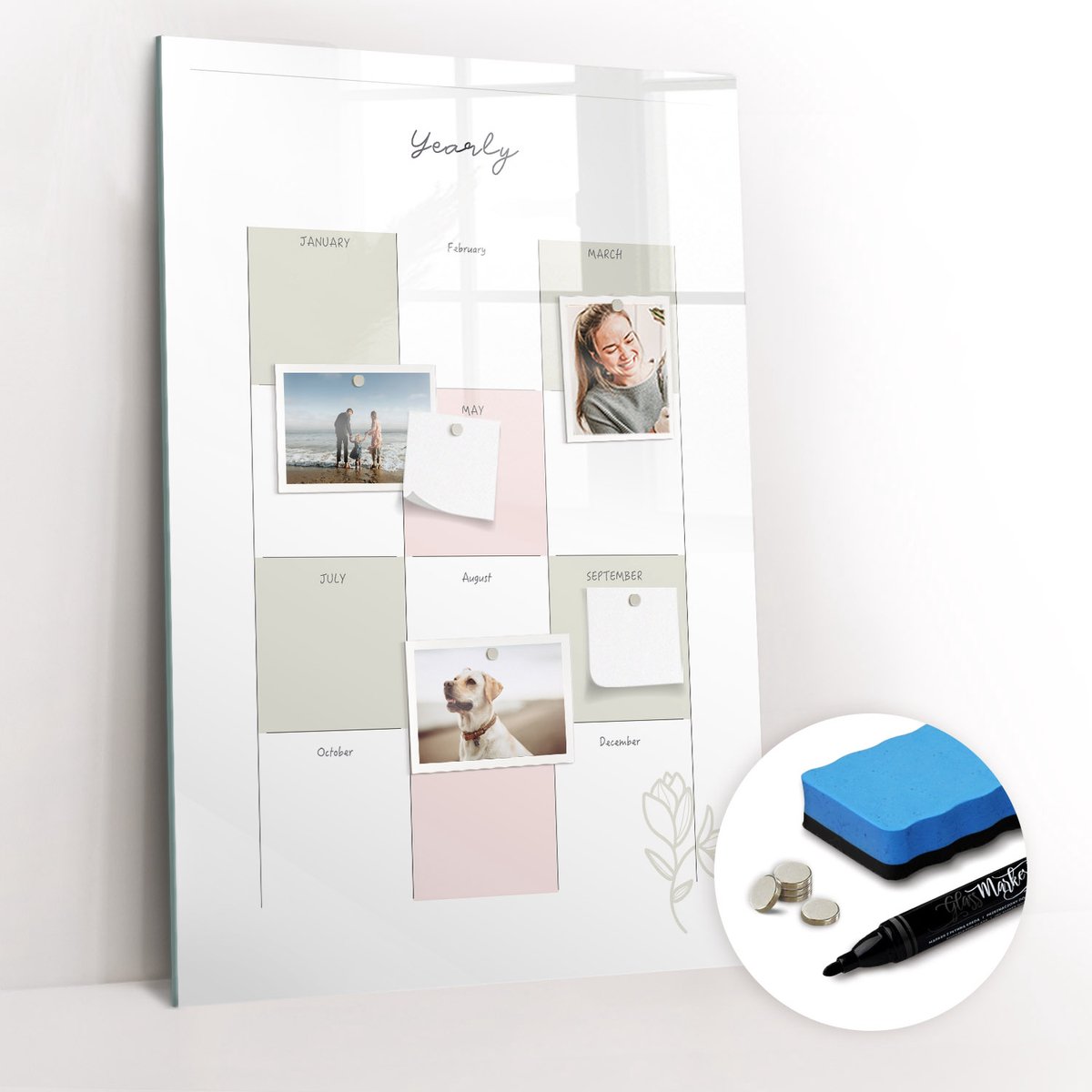 Tulup Whitebord - Jaarplanner - 60 x 90 cm - Wit Magneetbord Keuken - Gratis 5 Sterke Magneten + Whiteboard Marker & Wisser - Wanddecoratie Kantoor - Magneetbord Keuken - Productiviteit Tools