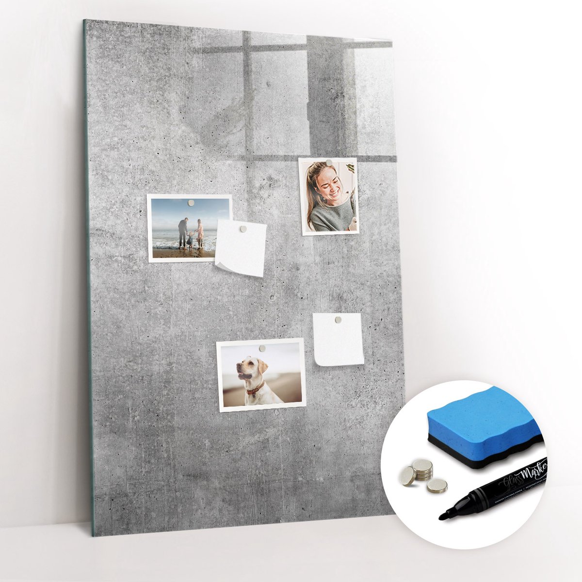 Tulup Whitebord - Licht, glad beton - 60 x 90 cm - Grijs Magneetbord Foto - Gratis 5 Sterke Magneten + Whiteboard Marker & Wisser - Wanddecoratie Kantoor - Magneetbord Foto - Ideeënbord Thuiswerkplek