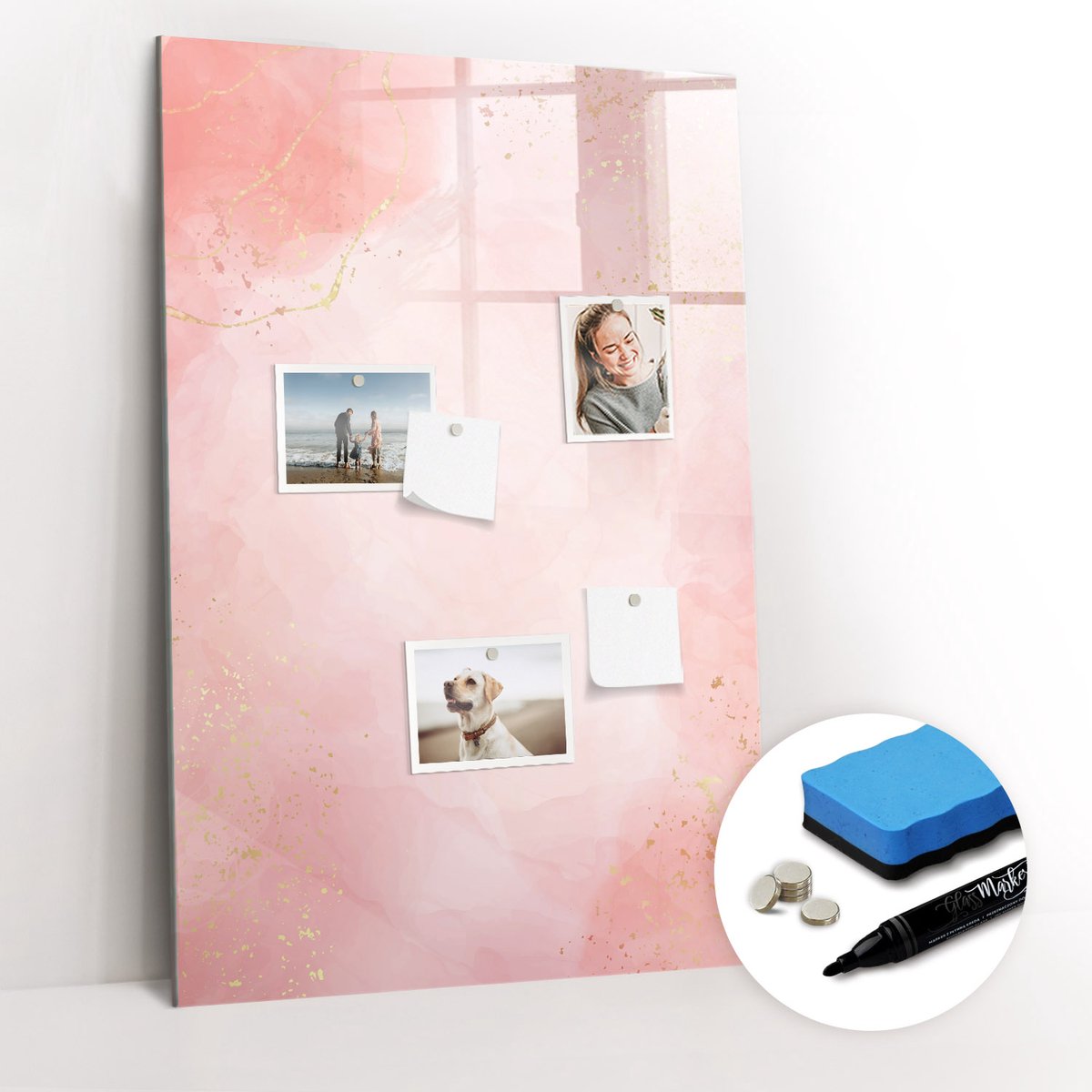 Tulup Whitebord - Roze marmer - 60 x 90 cm - Roze Memo Bord - Gratis 5 Sterke Magneten + Whiteboard Marker & Wisser - Scandinavisch Design Bord - Magnetisch Wandbord - Organiseer Je Bureau
