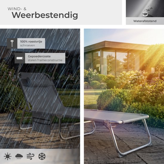 tectake® Ligbedden met Zonnescherm - Set van 2 Zonnebedden - 4 standen - Inklapbaar - Met Handgreep, Zijvak en Hoofdkussen - Grijs van TecTake — afbeelding 5