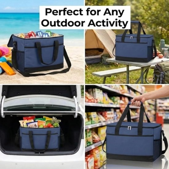 Geïsoleerde lunchtas - Geïsoleerde Koeltas - Handvat Riem - Picknicktas - Opvouwbare thermotas van Oxford stof - Lekvrij en Waterdicht - Voor Kantoor Camping Picknick Reizen - 40 x 25 x 29 CM - Marineblauw van PZCC — afbeelding 3
