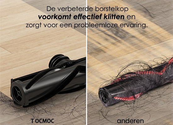 Links: schone borstelkop van TocMoc. Rechts: borstelkop van anderen met veel haar erop.