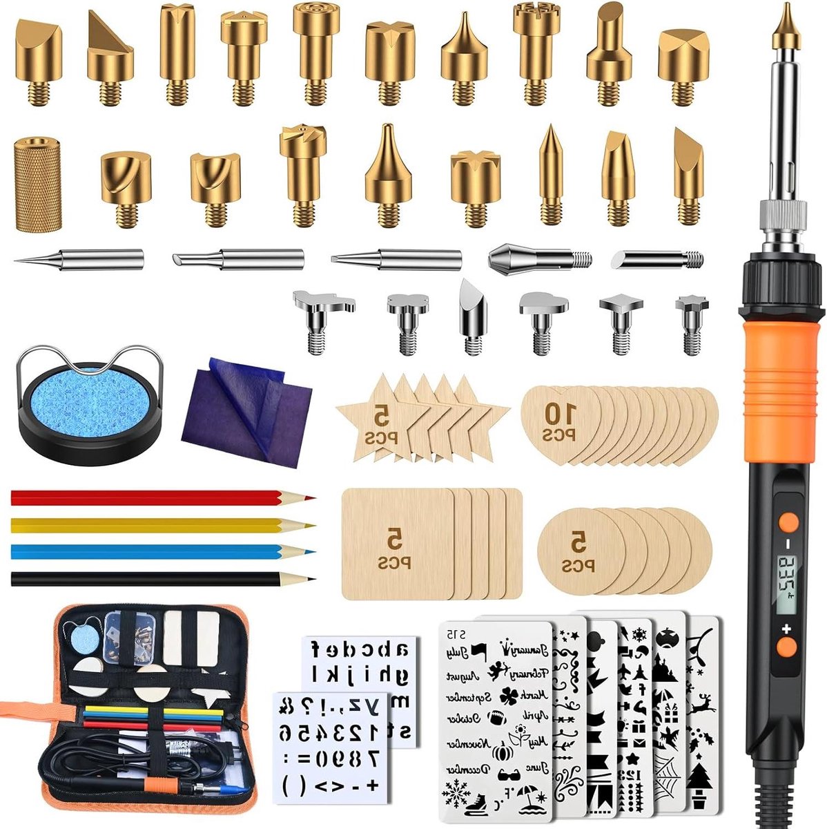 Houtbrander Set - Brandpen - Creatief Ontwerpen - 20 Watt Vermogen - 52 Delig - Zwart