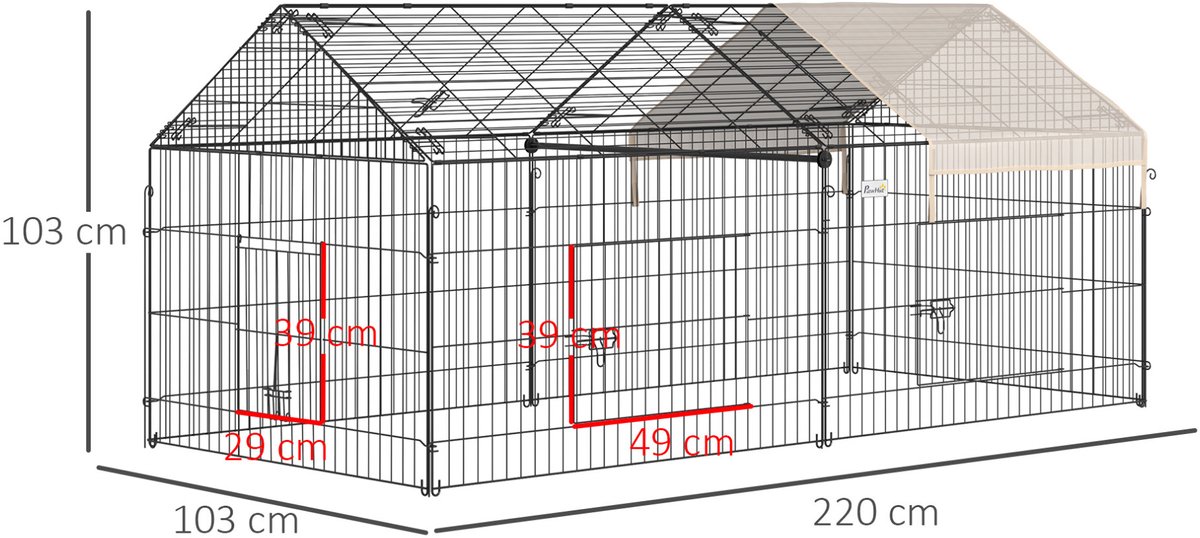 MIVRAY Ren – 220 x 103 x 103 cm – Opvouwbaar Met Zonnescherm – Metaal en Polyethyleen – Zwart en Beige – Voor Knaagdieren Buiten thumbnail 6