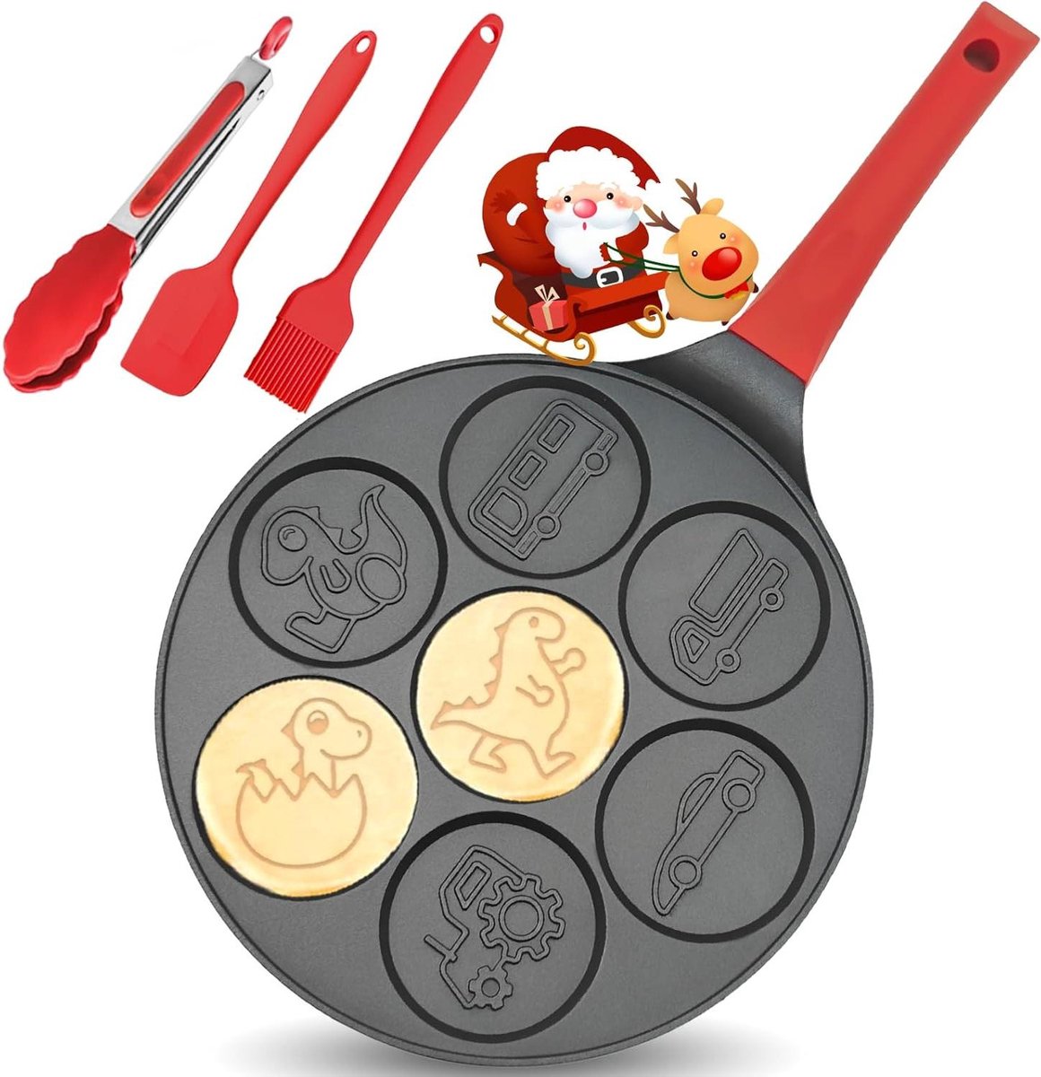 Dinosaurus Pannenkoek Pan - Wafel Maker - Ontbijt Maken - 7 Leuke Vormen - 43 cm - Zwart