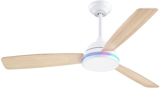 Epochglo Plafondventilator met Verlichting en Afstandsbediening 132 cm, Stille DC Motor, In hoogte verstelbaar, 3 Bladen Tweezijdig (Wit / Lichte Houtnerf), RGB, Dimbaar 3000K-6000K, 6 Standen & Timer, Zomer- en Winterstand voor Slaapkamer, Woonkamer — afbeelding 4