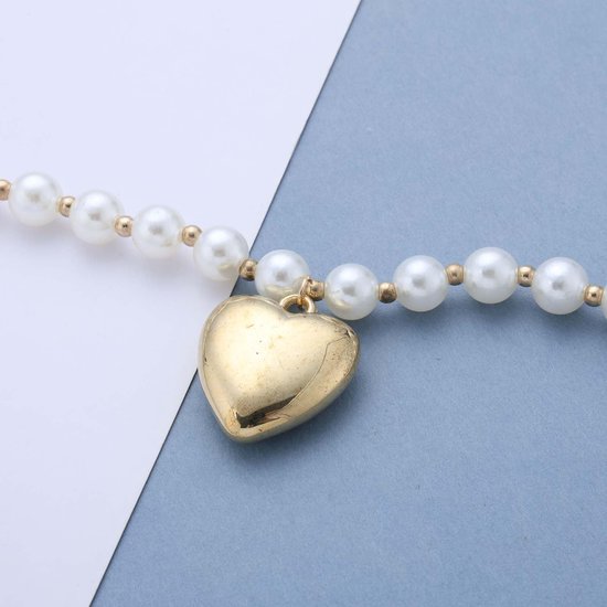 Halsketting met parels, hart, dik, met gouden parels, vintage parelketting, puffy, liefde, parelketting, sieraden voor vrouwen — afbeelding 3
