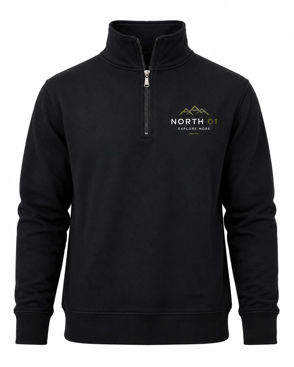 Half Zip Trui Heren - Sweater Heren - Zwart - Schipperstrui Heren - NORTH 01 - Maat XXL